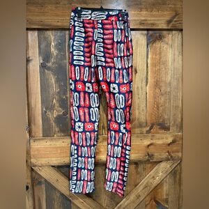 NWT Grass Fields Navy Blue, Red, Tan Pattern Silky Pants UK 8 - see measurements